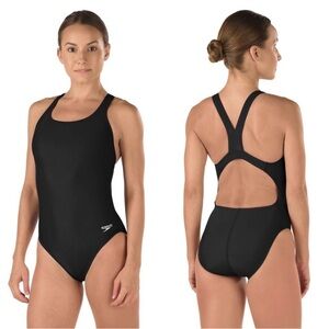 Speedo Powerflex One Piece Racerback Black Swimsuit Size 8.